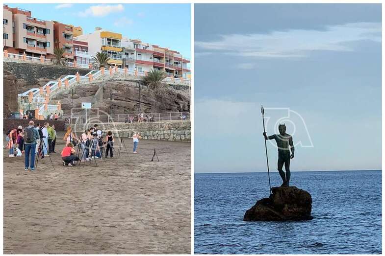 El grupo de profesionales esperando la salida de la luna (Foto TA)